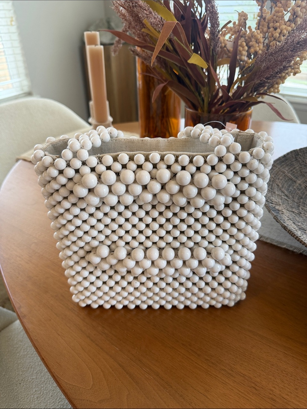 Mango Beaded Basket Bag – White NWT